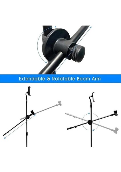 190CM Maksimum Uzunluk Mikrofon Standı Multi Fonksiyonel 2in1 Mikrofon ve Tablet Stand