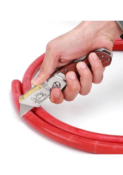 WP211014 Ağır Hizmet Paslanmaz Çelik/ahşap Gövde Katlanır Rötuş Maket Bıçağı + 10 Adet Yedek