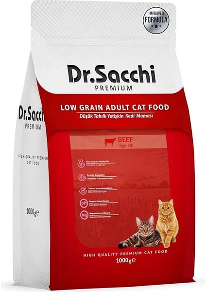 Dr.sacchi Premium Düşük Tahıllı Sığır Etli Yetişkin Kedi Maması 1 kg