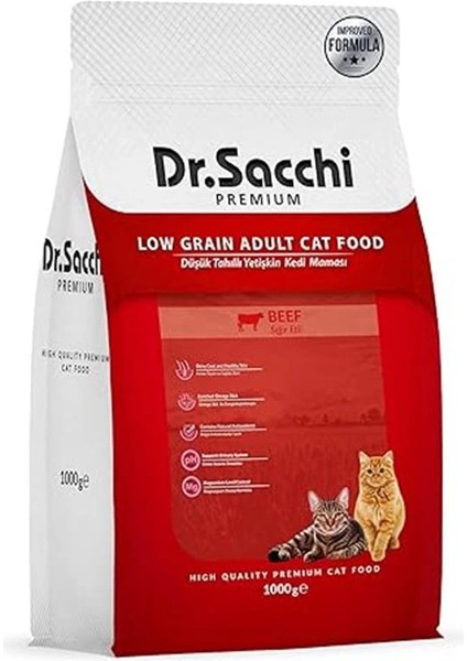 Dr.sacchi Premium Düşük Tahıllı Sığır Etli Yetişkin Kedi Maması 1 kg fiyatları