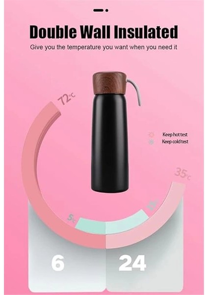 Çift Vakumlu Çelik 380 ml Siyah Termos