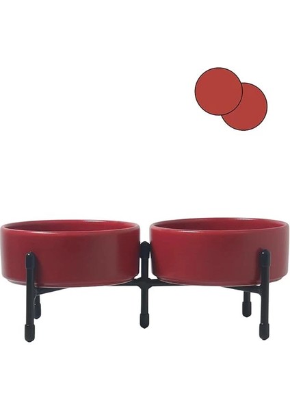 Metal Ayaklı Çift Taraflı Seramikten Evcil Hayvanlarınız Için Mama ve Su Kapları (Kirmizi) fiyatları