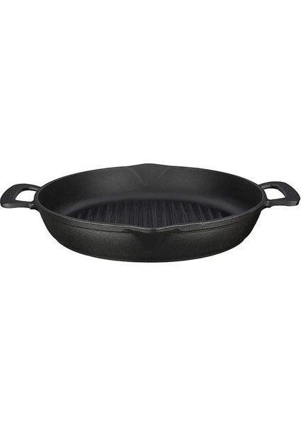 Döküm Yuvarlak Izgara Tava, Metal Kulplu, 32CM, Siyah