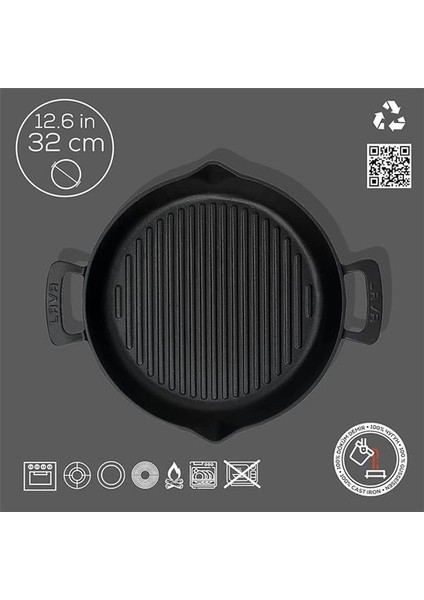 Döküm Yuvarlak Izgara Tava, Metal Kulplu, 32CM, Siyah fırsatları