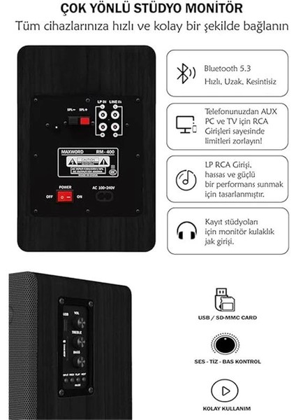 RM-400BK Aktif Stüdyo Referans Monitörü 4 Inç Çift Bluetooth USB 140 Watt fırsatları