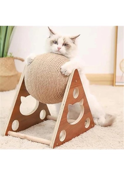 Ahşap Ipli Kedi Oyuncagi Topu Kedi Tırmalaması