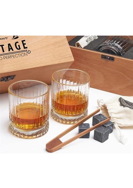 40 Yaş Tasarımlı Ahşap Kutulu 2'li Glasgow Viski Kadeh Seti + 6 Soğutucu Taş modelleri