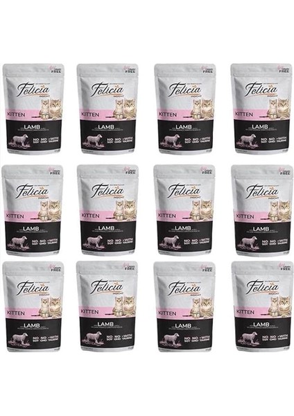 Pouch Yaş Kedi Maması, Tahılsız, Kuzu Etli, Yavru Kedi (12 x 85 Gr)