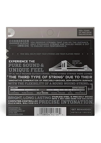 D'addario EHR310 Elektro Gitar Tel Seti, Xl, Half Rounds, Regular L