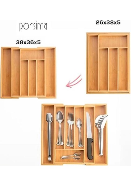 M9263-55 Ölçü Ayarlı 5-7 Bölmeli Bambu Kaşıklık - Çekmece Içi Tezgah Üstü Kaşıklık Organizer modelleri