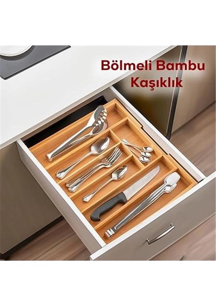 M9263-55 Ölçü Ayarlı 5-7 Bölmeli Bambu Kaşıklık - Çekmece Içi Tezgah Üstü Kaşıklık Organizer indirimleri