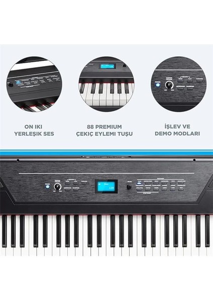 Recital Pro - Dijital Piyano Klavye 88 Ağırlıklı Çekiç Hareketli Tuşu, 12 Premium Ses ve fiyatları