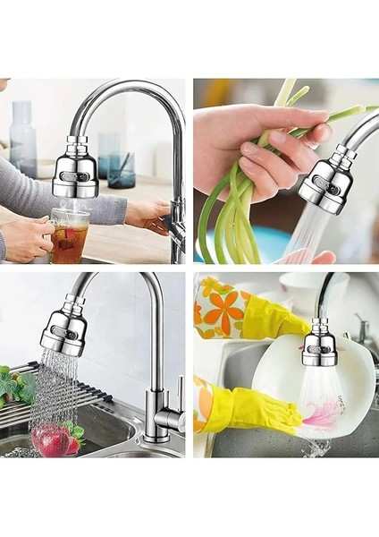 Su Tasasrruflu 3 Fonksiyonlu Mutfak Musluk Başlığı 360 Derece Oynar Başlıklı Krom Görünümlü