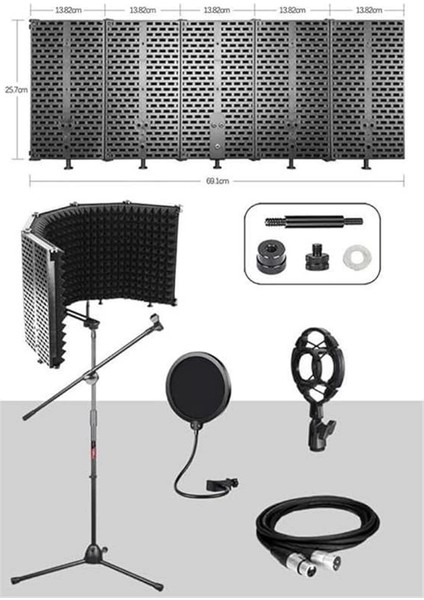 PF-43X Set Mikrofon Ses Yalıtım Paneli (69X26CM) Stand Filtre Shock Mount Xlr Kablo Sünger fiyatları