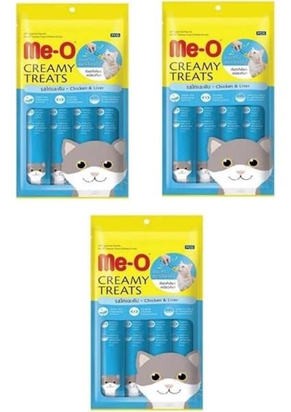 Me-O Creamy Treats Tavuk ve Ciğerli Kedi Ödül Maması 15 gr x 4 (3 Adet)