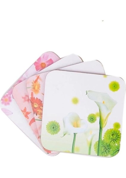 Ahşap Bardak Altlığı 4 Adet Çiçek Desen 9X9CM fiyatları
