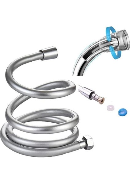 Gri Paslanmaz Kopmaz Patlamaz Kaliteli Pvc Duş Hortumu - Yüksek Kaliteli Lüx Duş Spirali - Tüm