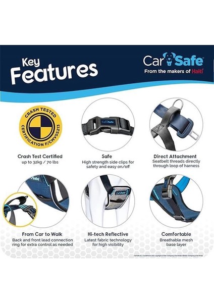 Carsafe Çarpışma Testli Köpek Harness Göğüs Tasması, Medium Mavi indirimleri