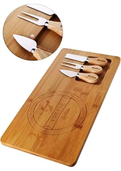 Bambu Peynir Sunum Tabağı - 4 Parça Meyve ve Yiyecek Tahta Sunum Seti | Doğal ve Şık Tasarım