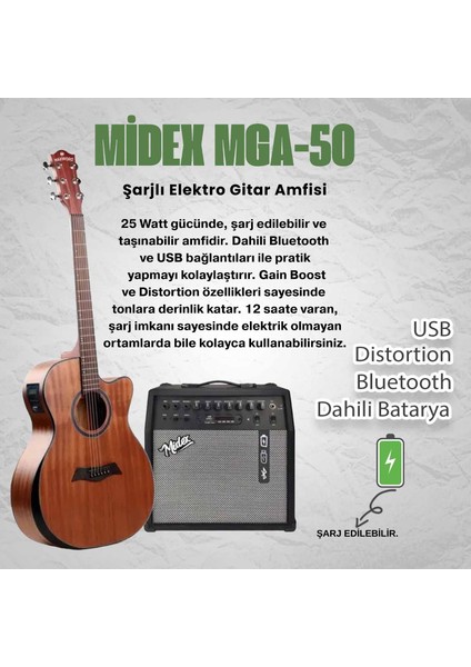 M450-EQ-50AMP Masif Ağaç 50W Amfili Elektro Akustik Gitar Seti üst Segment fiyatları