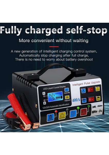 Araç Pil Şarj Cihazı Tam Otomatik Yüksek Frekanslı Akıllı Darbe Onarım Şarj Cihazı LCD Ekran 12V24V 220W Us Fiş (Yurt Dışından) modelleri