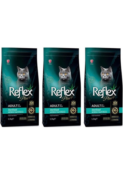 Plus Somonlu Kısırlaştırılmış Kedi Maması 1,5 kg 3'lü