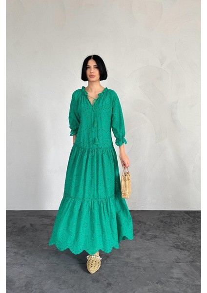 Yeşil Dantelli New Elbise