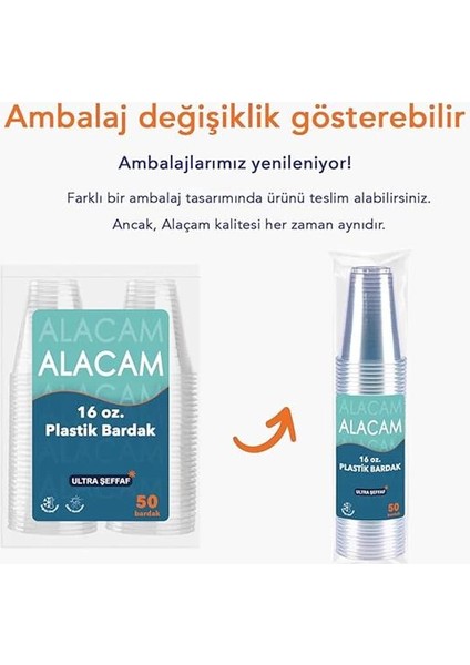 [50 Adet] Alacam Şeffat Tek Kullanımlık Plastik Bardak, Soğuk Içecek, Limonata, Meyve Suyu, Parti