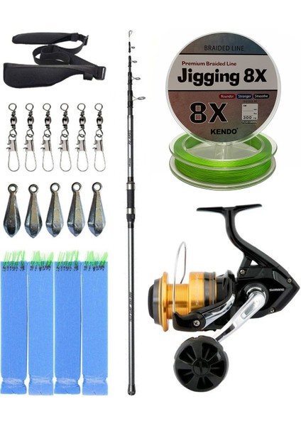 Hazır Olta Seti Okuma Alaris Light Tele Surf 420CM 100-250GR Surf Kamışı &shimano Makina Socorro 6000 Sw