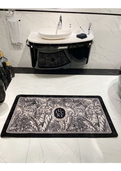 Çiçek Desenli Siyah Lateks Taban Banyo Paspası 50X100 cm fiyatları