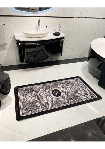 Çiçek Desenli Siyah Lateks Taban Banyo Paspası 50X100 cm modelleri