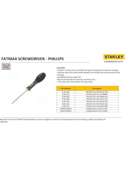 Stanley - Tornavida Phillips Ph3 150 mm Schwertlaenge Krom-Vanadyum Ergonomik Yumuşak Saplı indirimleri
