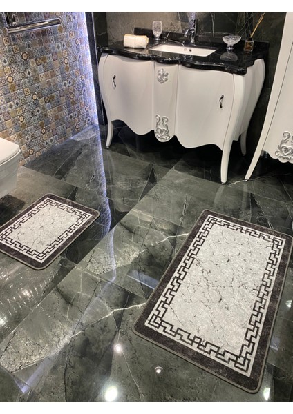 Iki Parça Lateks Kaymaz Taban Su Geçirmez Banyo Paspas Takımı (60X100-60X50) Gri fiyatları