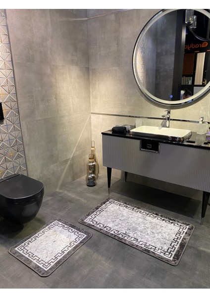 Iki Parça Lateks Kaymaz Taban Su Geçirmez Banyo Paspas Takımı (60X100-60X50) Gri modelleri