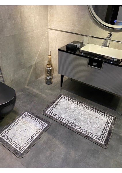 Iki Parça Lateks Kaymaz Taban Su Geçirmez Banyo Paspas Takımı (60X100-60X50) Gri fırsatları