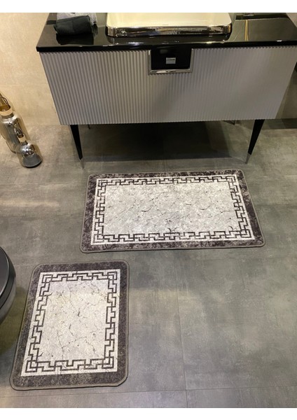 Iki Parça Lateks Kaymaz Taban Su Geçirmez Banyo Paspas Takımı (60X100-60X50) Gri indirimleri