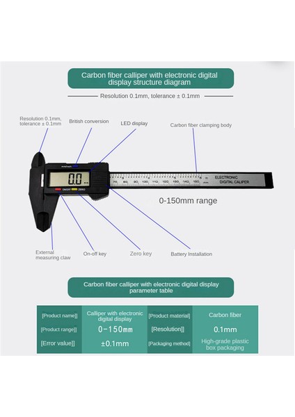 Dijital Ekran Kaliperi 150MM Vernier Caliper Ev Yüksek Hassas Ölçüm (Yurt Dışından) fiyatları