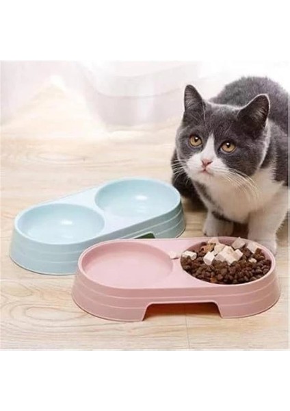 Ikili Evcil Hayvan Mama ve Su Kabı, Kedi Köpek Için Çift Bölmeli Beslenme Kabı, Karışık Renk indirimleri