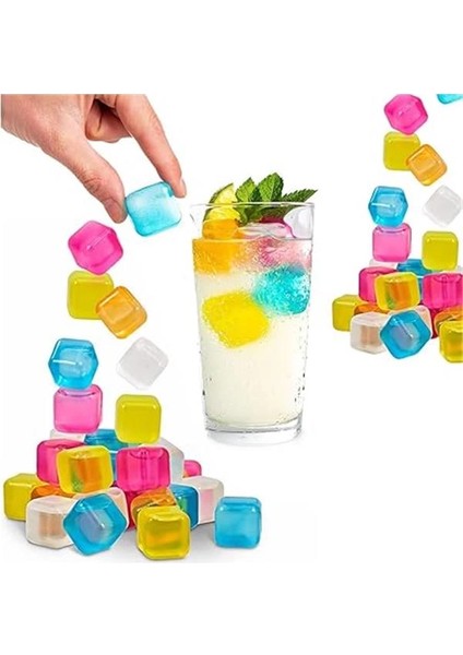 24 Adet Su Dolu Renkli Buz Küpleri Kokteyl Meşrubat Çok Amaçlı Buz Buzluk Küpler Renkli indirimleri