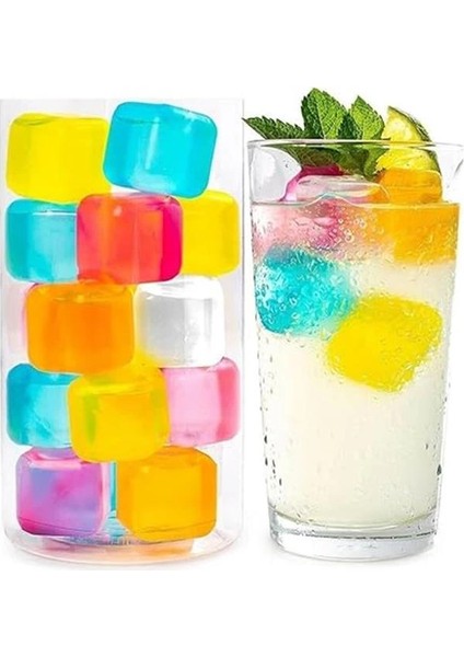 24 Adet Su Dolu Renkli Buz Küpleri Kokteyl Meşrubat Çok Amaçlı Buz Buzluk Küpler Renkli