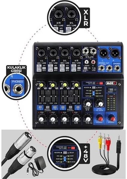 Midex Mix Paket-4 Stüdyo Youtuber Podcast Kayıt Ekipman Seti Cx1 Mikrofon MDX-06FXU Mixer modelleri