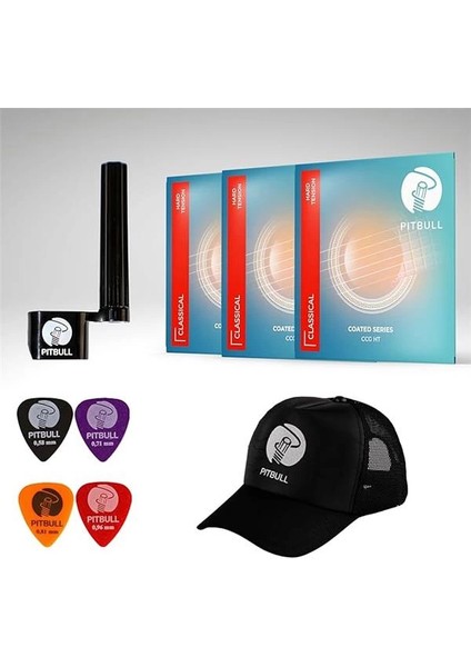 Pitbull Coated Seri Hard Tansiyon Klasik Gitar Teli 3'lü Set + Şapka,tel Sihirbazı,pena Hediyeli Ccg