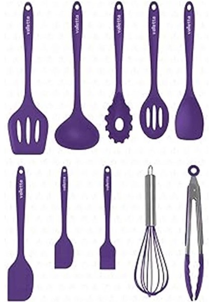 Salvatore 10 Parça Mor Isıya Dayanıklı Yanmaz Yapışmaz Silikon Spatula Seti - VLT1156