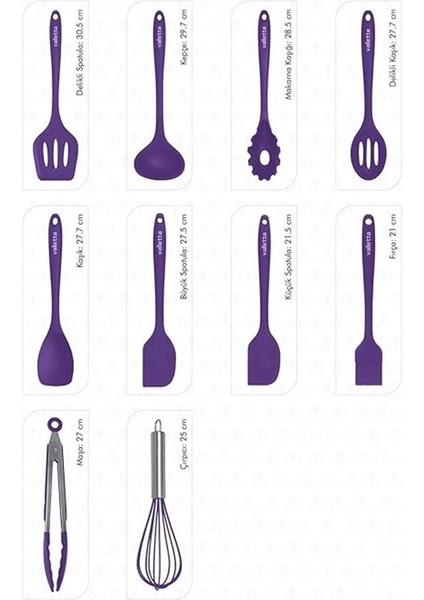 Salvatore 10 Parça Mor Isıya Dayanıklı Yanmaz Yapışmaz Silikon Spatula Seti - VLT1156 modelleri