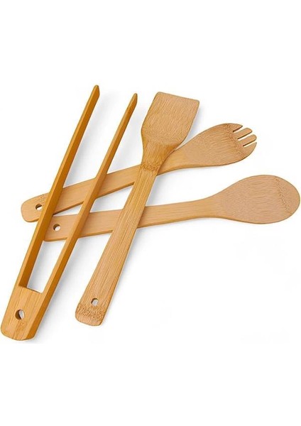 Bambu Servis ve Spatula Seti 4'lü Set, 4 Adet Bambu Servis Seti - Rustik Şıklıkla Sofranızı