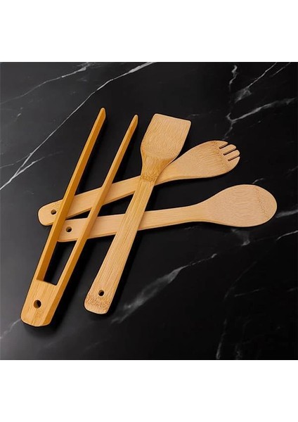Bambu Servis ve Spatula Seti 4'lü Set, 4 Adet Bambu Servis Seti - Rustik Şıklıkla Sofranızı