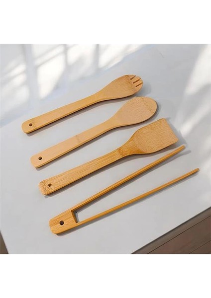 Bambu Servis ve Spatula Seti 4'lü Set, 4 Adet Bambu Servis Seti - Rustik Şıklıkla Sofranızı