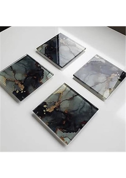 4'lü Takım | Cam Bardak Altlığı | 10CM x 10CM | (Stark Mermer)
