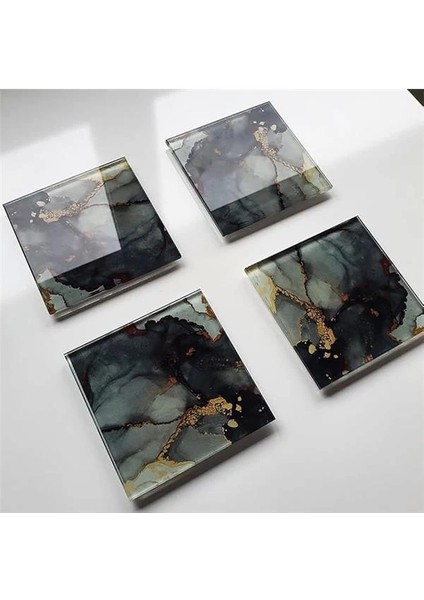 4'lü Takım | Cam Bardak Altlığı | 10CM x 10CM | (Stark Mermer) modelleri