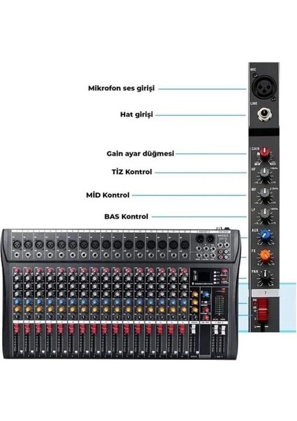 Midex Mix Dm-16 Deck Mikser 16 Kanal Ses Mikseri (Bluetooth USB Efekt) fırsatları